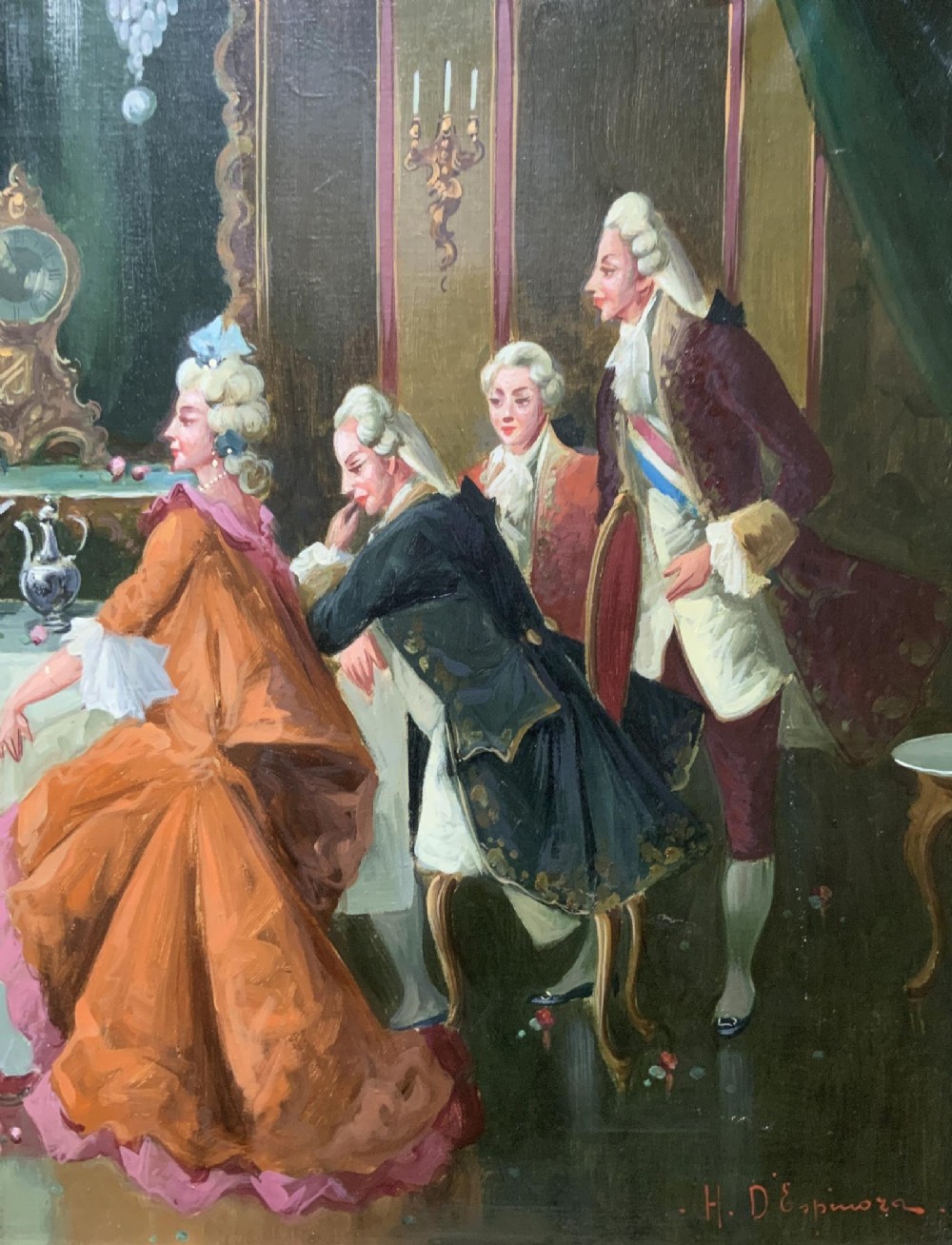 Genre Figurative Oil Portrait Painting Courtiers Taking Afternoon Tea ...